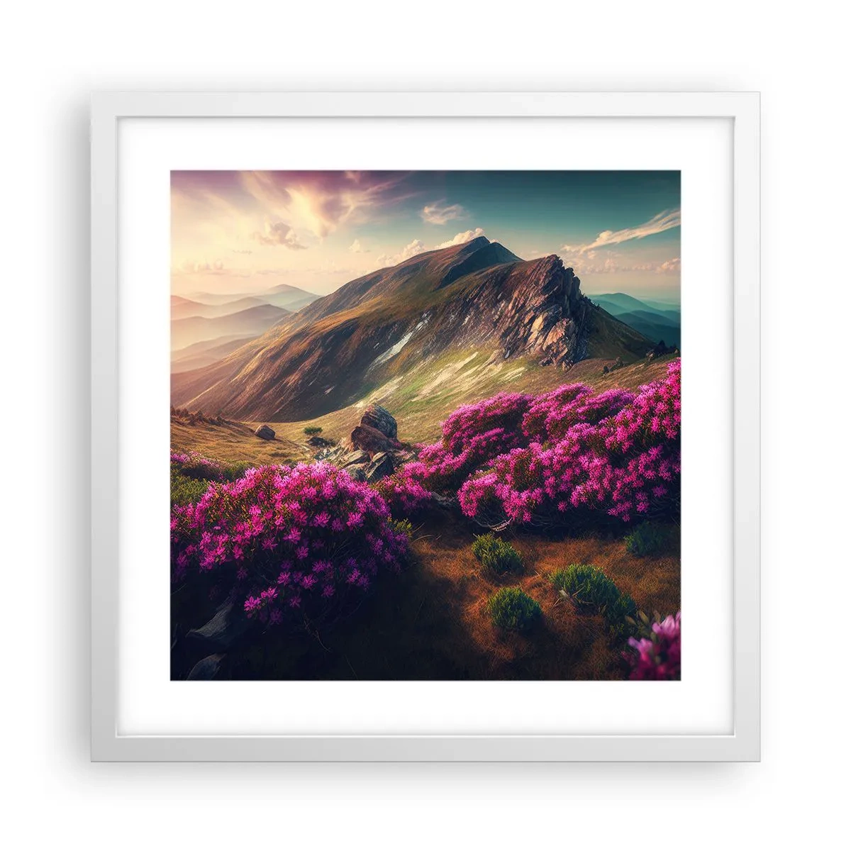 Póster en marco blanco - Verano en las montañas - 40x40 cm
