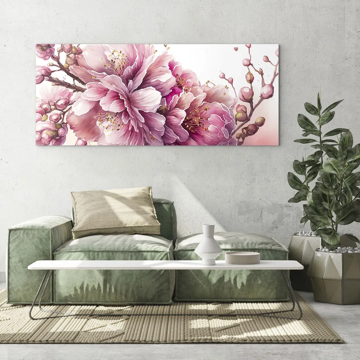 Cuadro sobre vidrio - Impresiones sobre Vidrio - Flor de cerezo - 100x40 cm