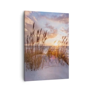 Cuadro sobre lienzo - Impresión de Imagen - Dunas con hierbas con el sol poniente como telón de fondo - 50x70cm - Adiós al sol y al viento - Decoración de pared moderna para salón y dormitorio ARTTOR