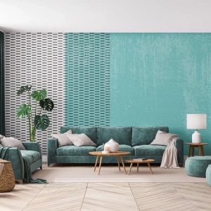 Fotomural Premium Canvas - Composición geométrica con turquesa y líneas. - 100x70cm - Composición equilibrada - Decoración de pared moderna para salón y dormitorio ARTTOR