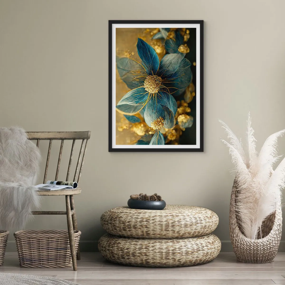 Póster en marco negro - Flor de oro - 40x50 cm