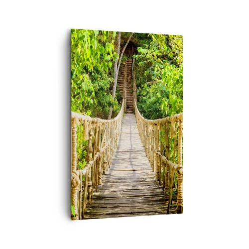 Cuadro sobre lienzo - Impresión de Imagen - Un puente colgante en un bosque tropical lleno de vegetación. - 80x120cm - Suspendido en verde - Decoración de pared moderna para salón y dormitorio ARTTOR