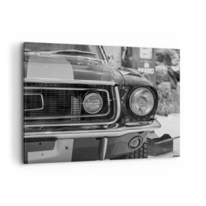 Cuadro sobre lienzo - Impresión de Imagen - Capó de coche clásico en blanco y negro - 100x70cm - Paseo rudo - Decoración de pared moderna para salón y dormitorio ARTTOR
