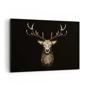 Cuadro sobre lienzo - Impresión de Imagen - Ciervo poligonal geométrico sobre fondo negro - 100x70cm - Ciervo cubista - Decoración de pared moderna para salón y dormitorio ARTTOR