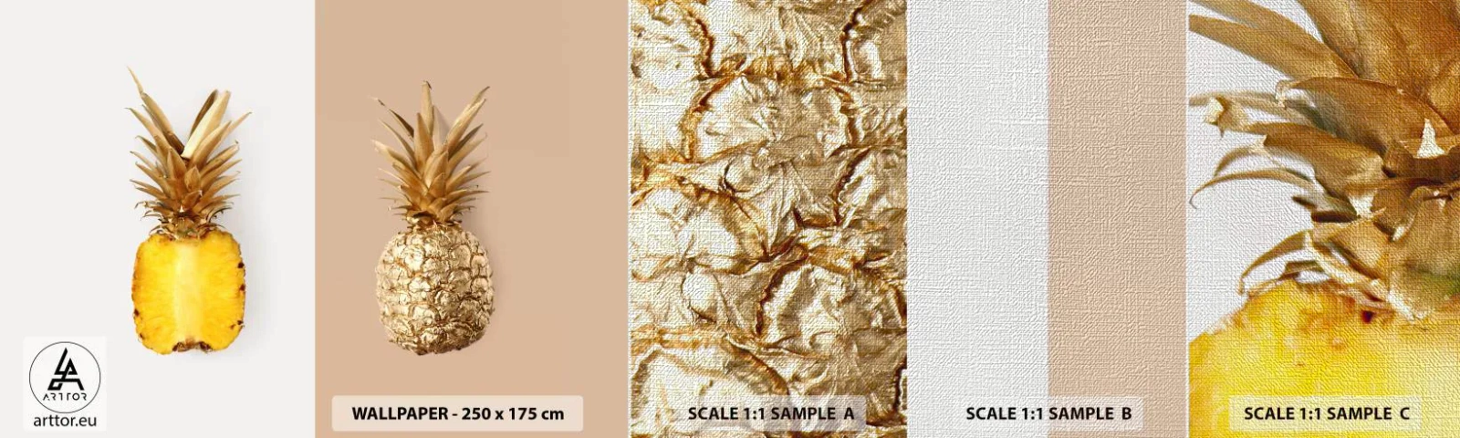 Muestra de fotomural Premium Canvas - Piña y media - Piña, Fruta, Postre - 100x30 cm