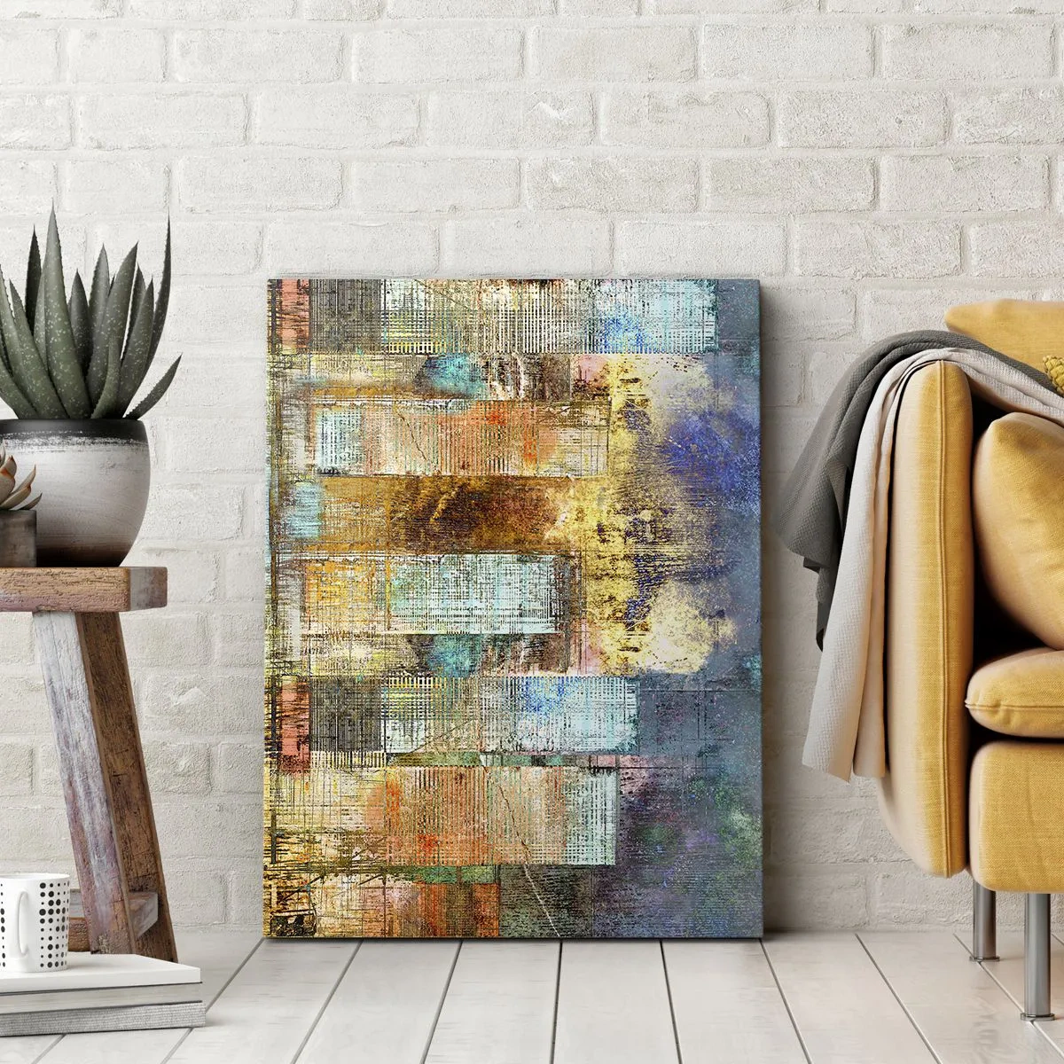 Cuadro sobre lienzo - Impresión de Imagen - Rascacielos abstractos de estilo industrial - 50x70cm - Metrópolis soleada - Decoración de pared moderna para salón y dormitorio ARTTOR