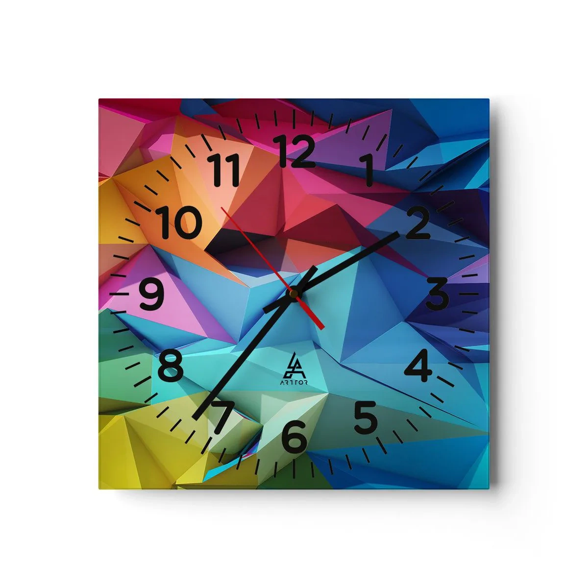 Reloj de pared - Reloj de vidrio - Origami arco iris - 30x30 cm