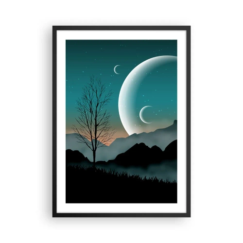 Póster en marco negro - Paisaje artístico con la luna sobre el fondo de montañas y árboles. - 50x70cm - Un carnaval de noche estrellada - Decoración de pared moderna para salón y dormitorio ARTTOR