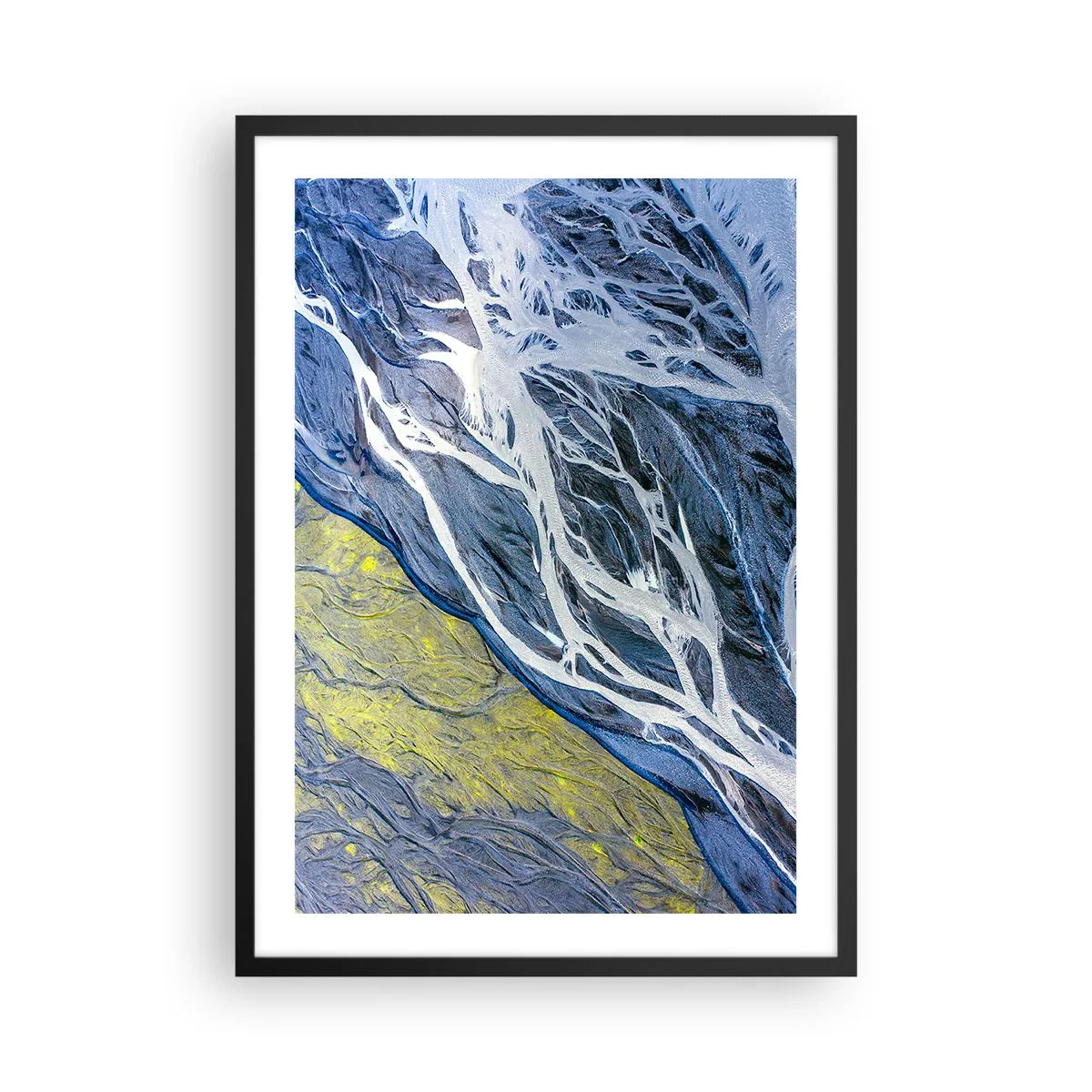 Póster en marco negro - Una composición abstracta que se asemeja a ríos y rocas. - 50x70cm - Las pinturas rupestres de la naturaleza - Decoración de pared moderna para salón y dormitorio ARTTOR