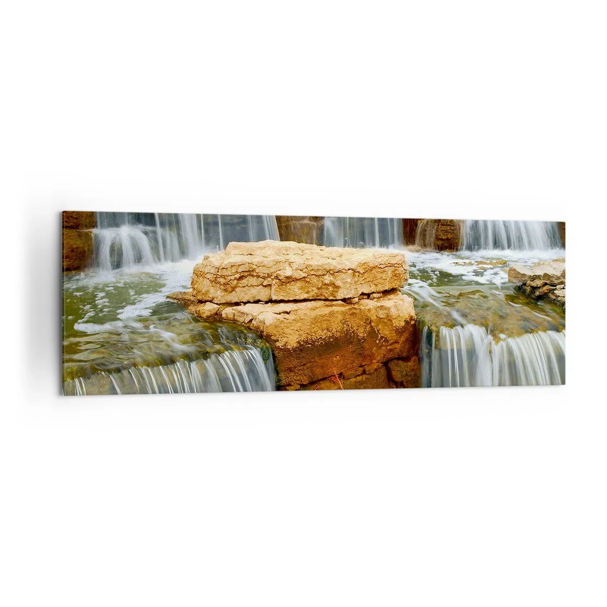 Cuadro sobre lienzo - Impresión de Imagen - Una cascada que fluye por escalones de piedra. - 160x50cm - Escalera al cielo - Decoración de pared moderna para salón y dormitorio ARTTOR