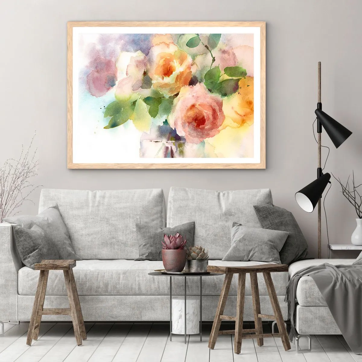 Póster en marco roble claro - Delicado como una acuarela - 70x50 cm