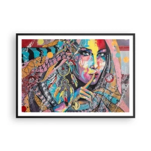 Póster en marco negro - Rostro femenino colorido en estilo artístico. - 100x70cm - Silencio hasta que entiendas - Decoración de pared moderna para salón y dormitorio ARTTOR
