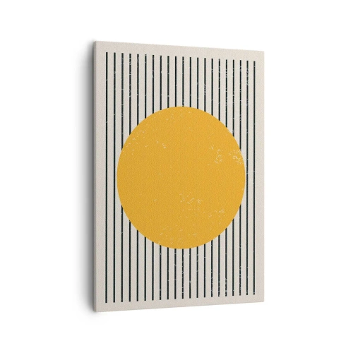 Cuadro sobre lienzo - Impresión de Imagen - Un círculo amarillo sobre un fondo de líneas horizontales blancas y negras. - 50x70cm - El poder de la sencillez - Decoración de pared moderna para salón y dormitorio ARTTOR