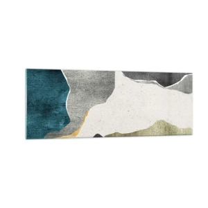 Cuadro sobre vidrio - Impresiones sobre Vidrio - Formas geométricas en tonos grises, verdes y dorados. - 140x50cm - Composición en mosaico con una hebra de oro - Decoración de pared moderna para salón y dormitorio ARTTOR