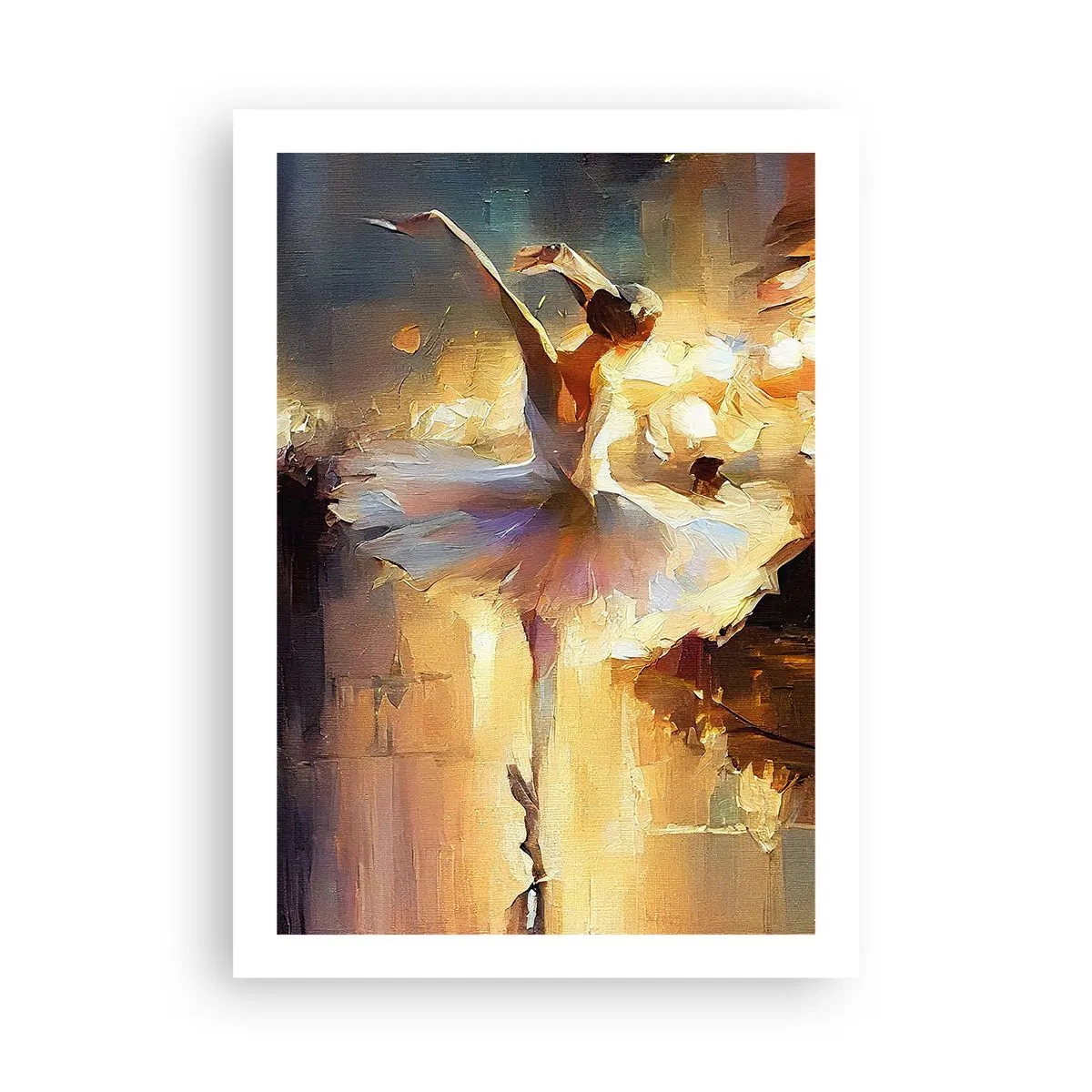 Póster - Una bailarina en la luz dorada del escenario. - 50x70cm - Un milagro en la calle - Decoración de pared moderna para salón y dormitorio ARTTOR