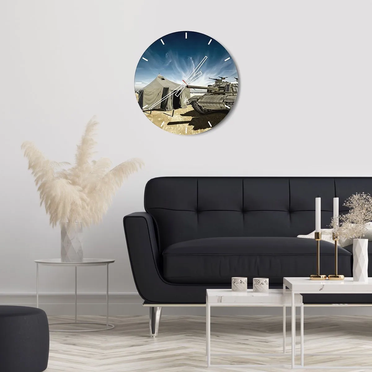 Reloj de pared - Reloj de vidrio - Campaña militar - 30x30 cm