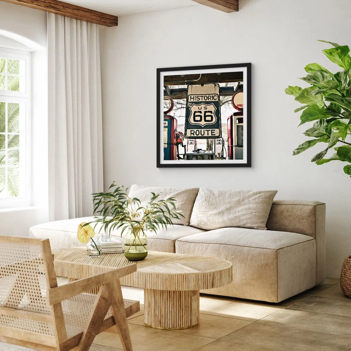 Póster en marco negro - Un viaje retro americano - 40x40 cm