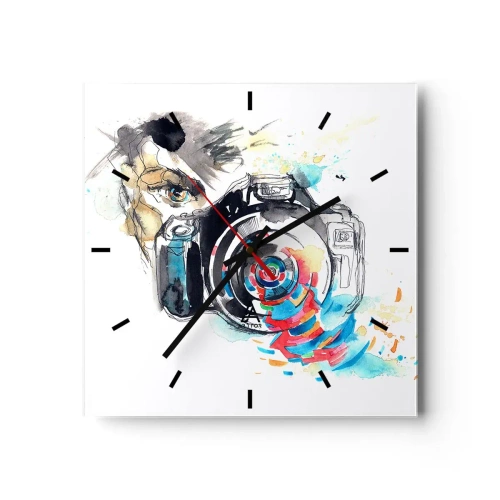 Reloj de pared - Reloj de vidrio - En el objetivo - 40x40 cm