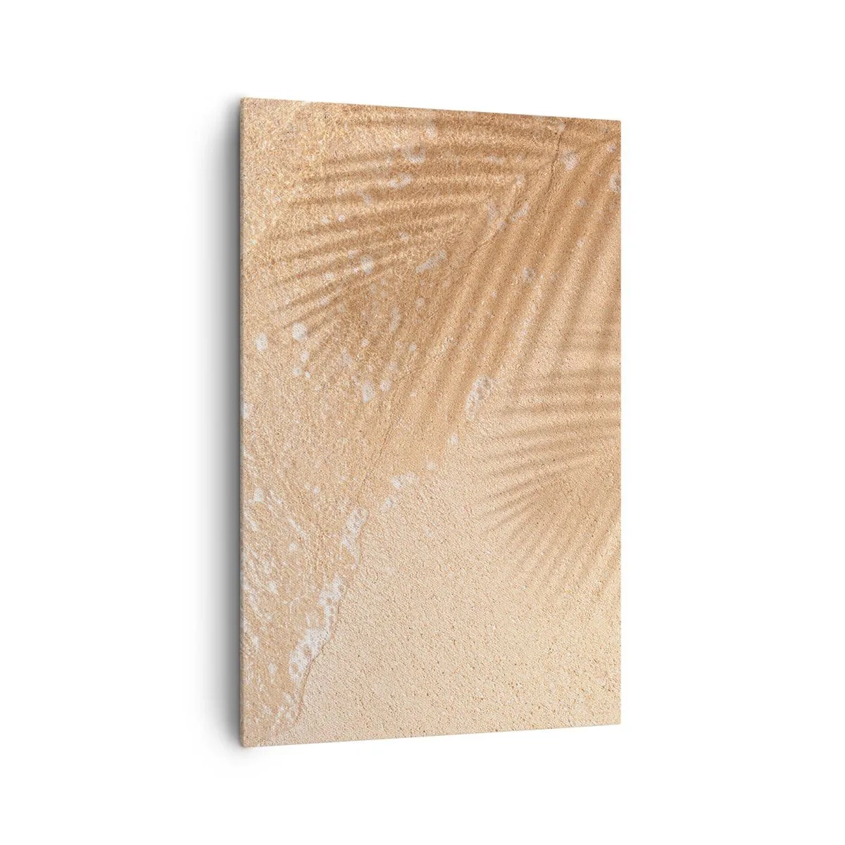 Cuadro sobre lienzo - Impresión de Imagen - La sombra de una palmera sobre la arena con un delicado patrón de ondas. - 80x120cm - La sombra de un verano caluroso - Decoración de pared moderna para salón y dormitorio ARTTOR