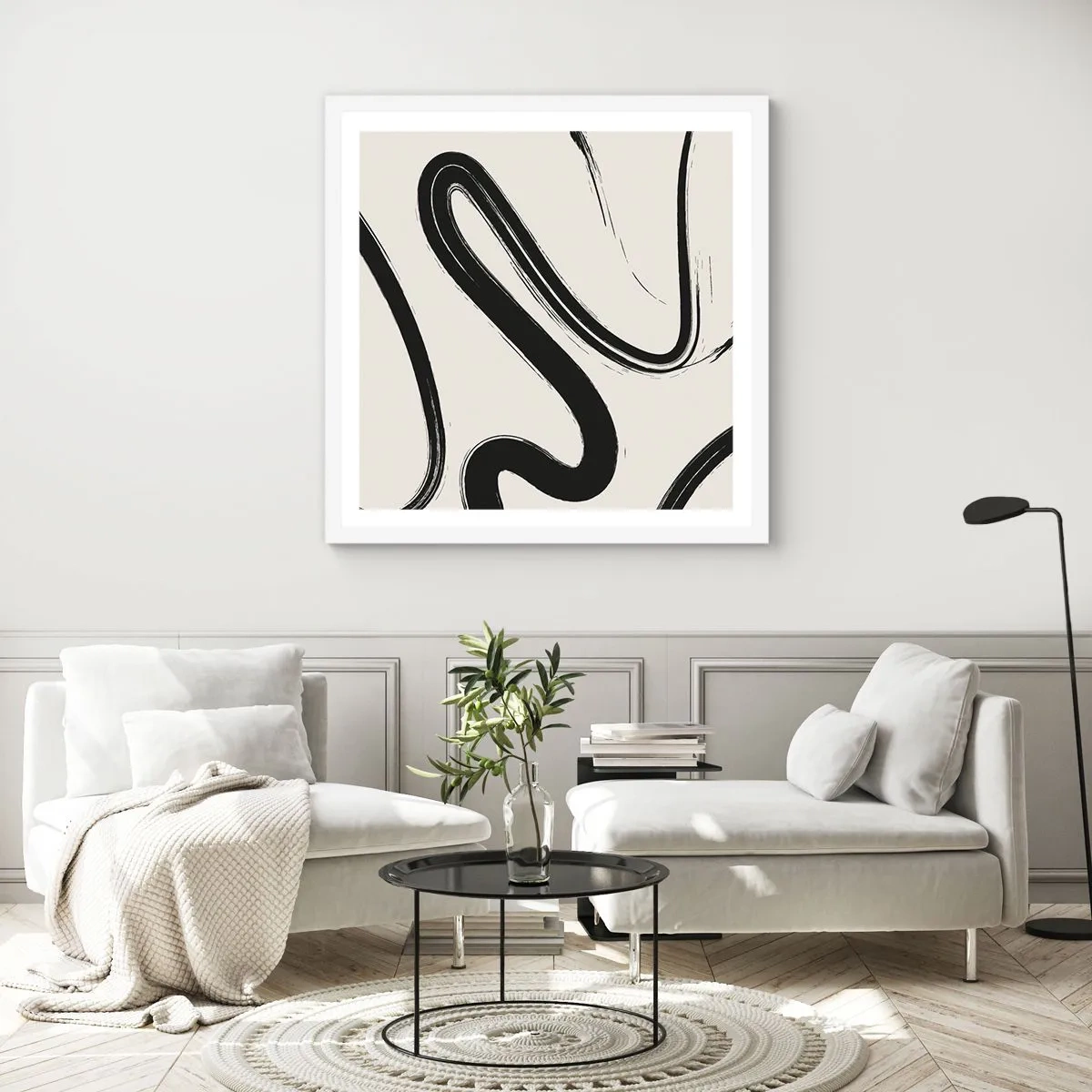 Póster en marco blanco - Fantasía en blanco y negro - 40x40 cm