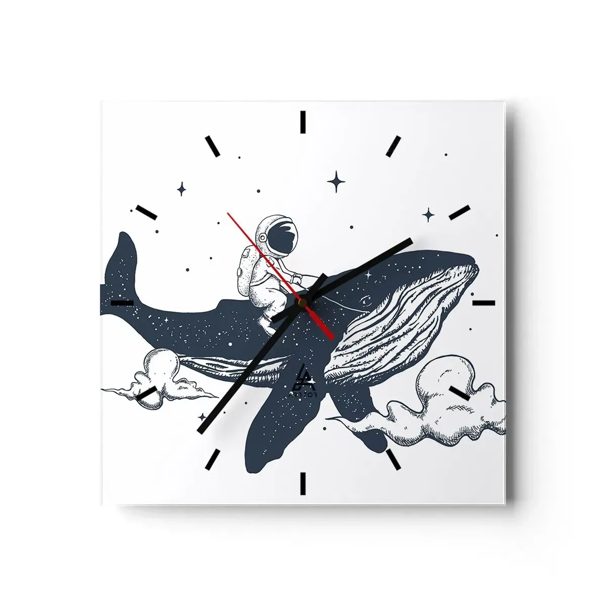 Reloj de pared - Reloj de vidrio - Astronauta en una ballena flotando en el espacio - 30x30cm - Una aventura cósmica - Decoración de pared moderna para salón y dormitorio ARTTOR