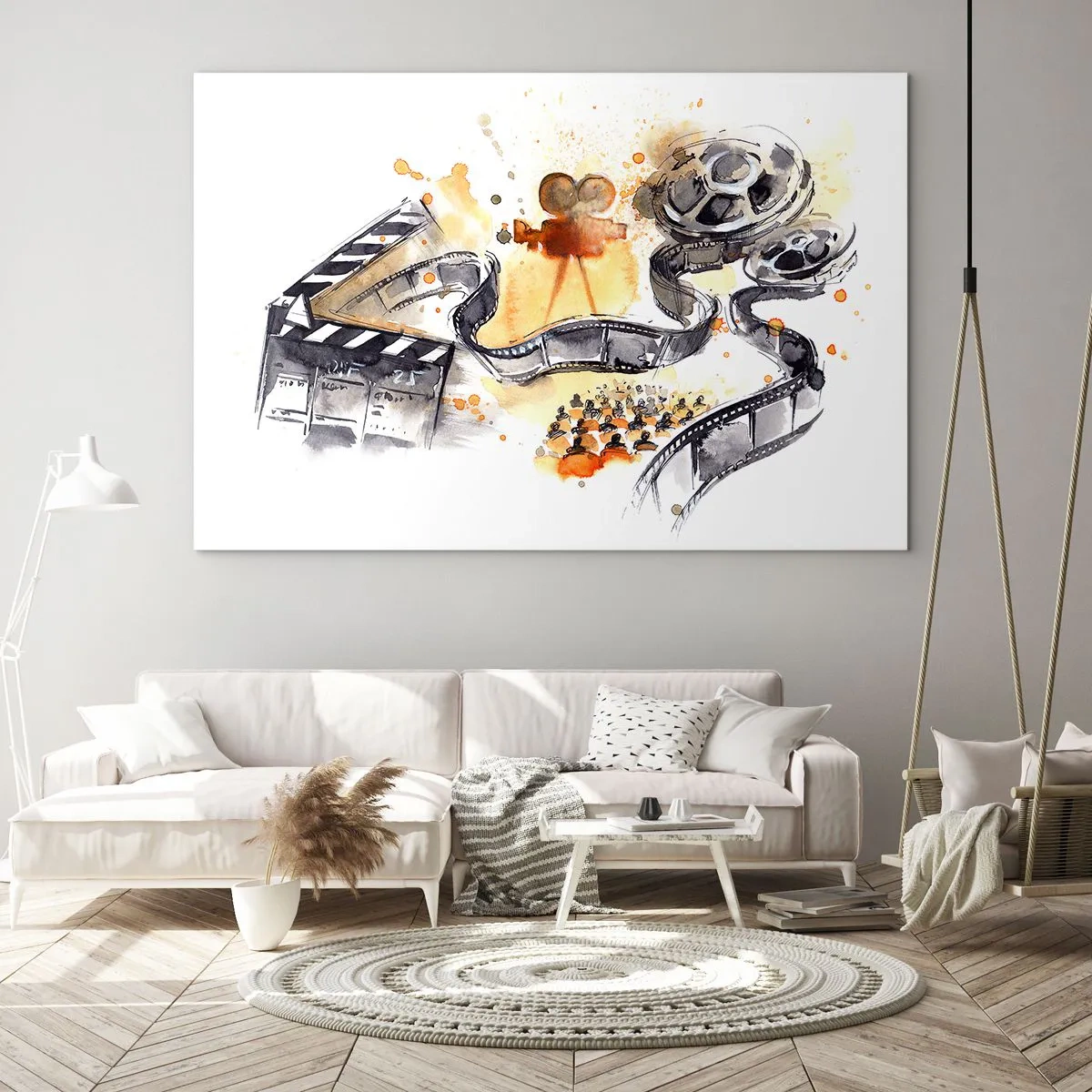 Cuadro sobre vidrio - Impresiones sobre Vidrio - Tira de película y cámara en una composición artística - 120x80cm - En el país de los sueños - Decoración de pared moderna para salón y dormitorio ARTTOR