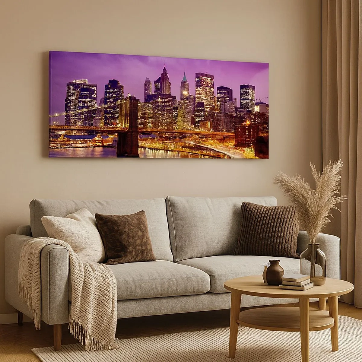 Cuadro sobre lienzo - Impresión de Imagen - Manhattan púrpura y dorado - 100x40 cm