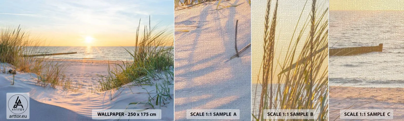 Muestra de fotomural Premium Canvas - El sonido del mar, el canto de los pájaros, una playa virgen entre las dunas... - Paisaje, Mar, Dunas - 100x30 cm