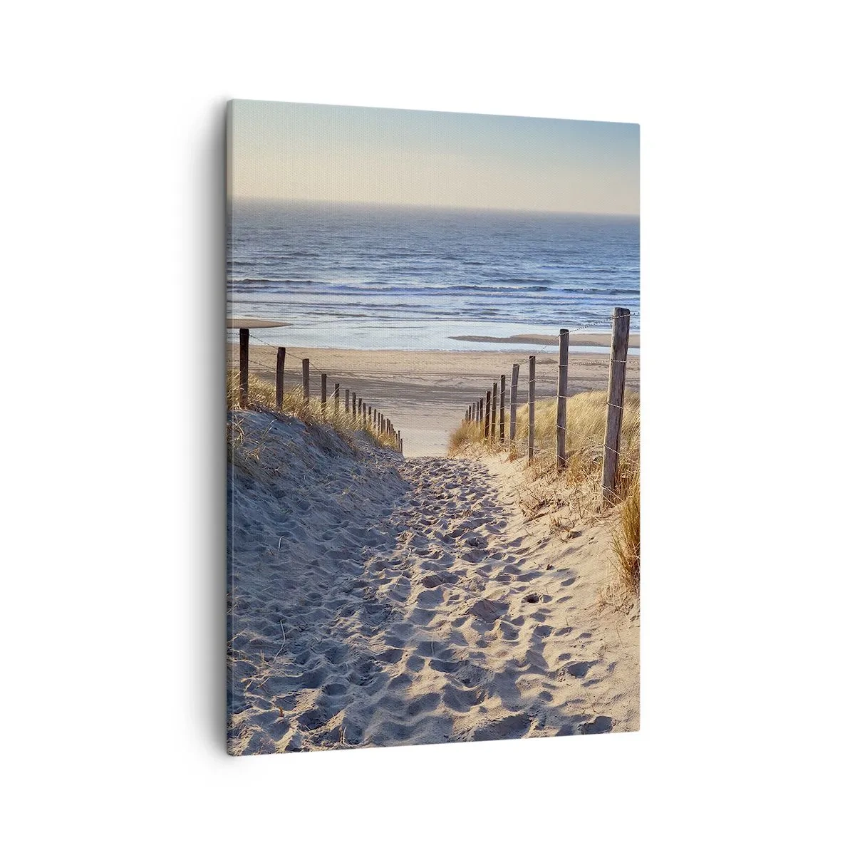 Cuadro sobre lienzo - Impresión de Imagen - Camino a través de las dunas que conduce a la playa. - 50x70cm - El sonido del mar, el canto de los pájaros, una playa virgen entre las dunas... - Decoración de pared moderna para salón y dormitorio ARTTOR