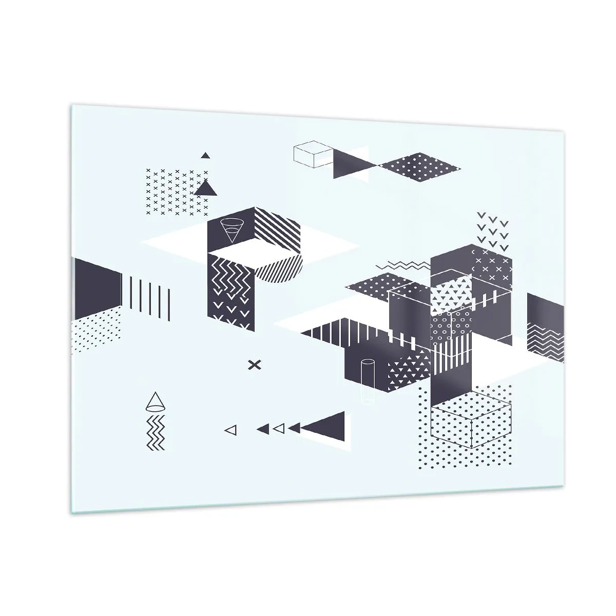 Cuadro sobre vidrio - Impresiones sobre Vidrio - Composición geométrica abstracta en blanco y negro sobre un fondo claro. - 100x70cm - Las matemáticas en el alma - Decoración de pared moderna para salón y dormitorio ARTTOR