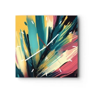 Reloj de pared - Reloj de vidrio - Una composición abstracta en colores intensos y contrastantes. - 30x30cm - Composición - una explosión de alegría - Decoración de pared moderna para salón y dormitorio ARTTOR