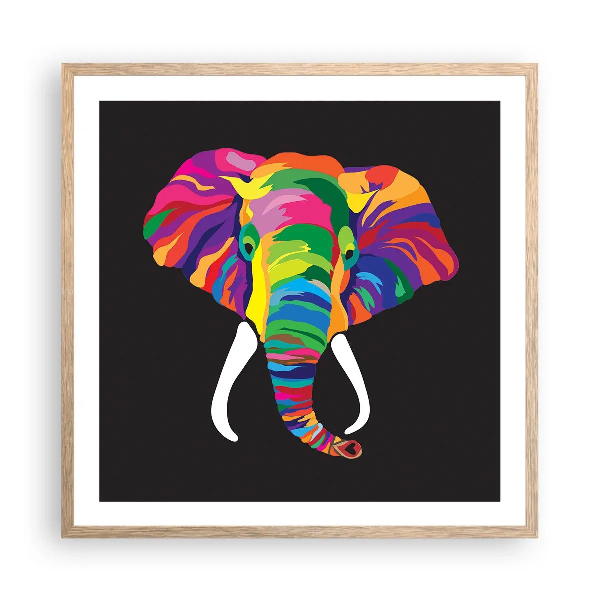 Póster en marco roble claro - El elefante al que le gustaba bañarse en el arco iris - 60x60 cm