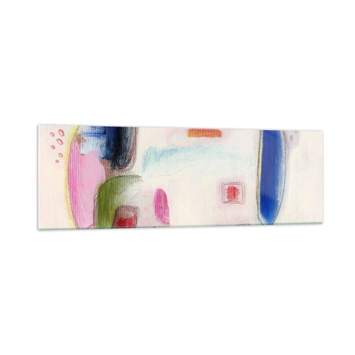 Cuadro sobre vidrio - Impresiones sobre Vidrio - Formas abstractas coloridas sobre un fondo claro - 160x50cm - Convexo, cóncavo, plano - Decoración de pared moderna para salón y dormitorio ARTTOR