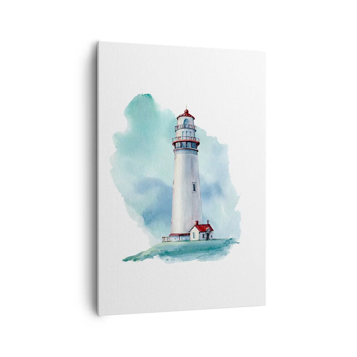 Cuadro sobre lienzo - Impresión de Imagen - Un faro sobre un fondo azul de acuarela. - 70x100cm - Gentil hermana del azul - Decoración de pared moderna para salón y dormitorio ARTTOR