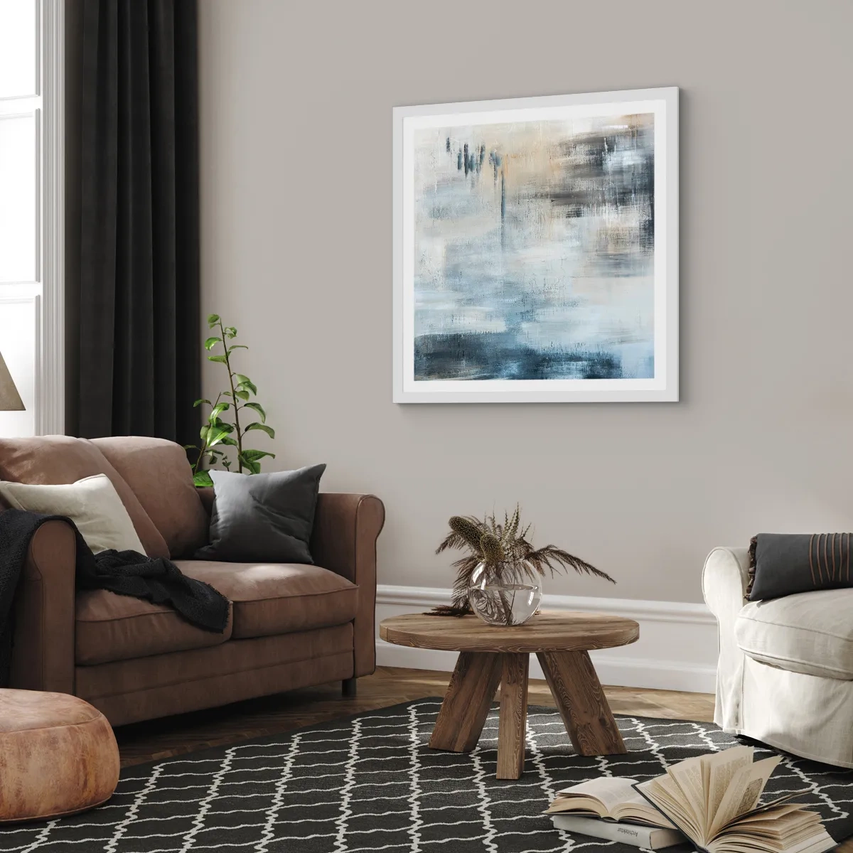 Póster en marco blanco - Detrás de un velo azul - 30x30 cm