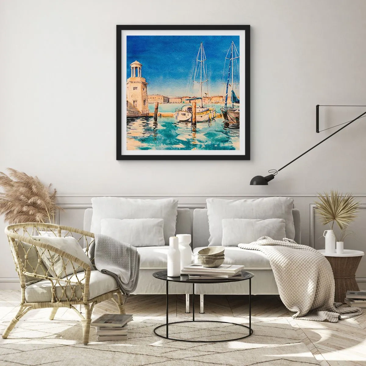 Póster en marco negro - Laguna soleada - 60x60 cm