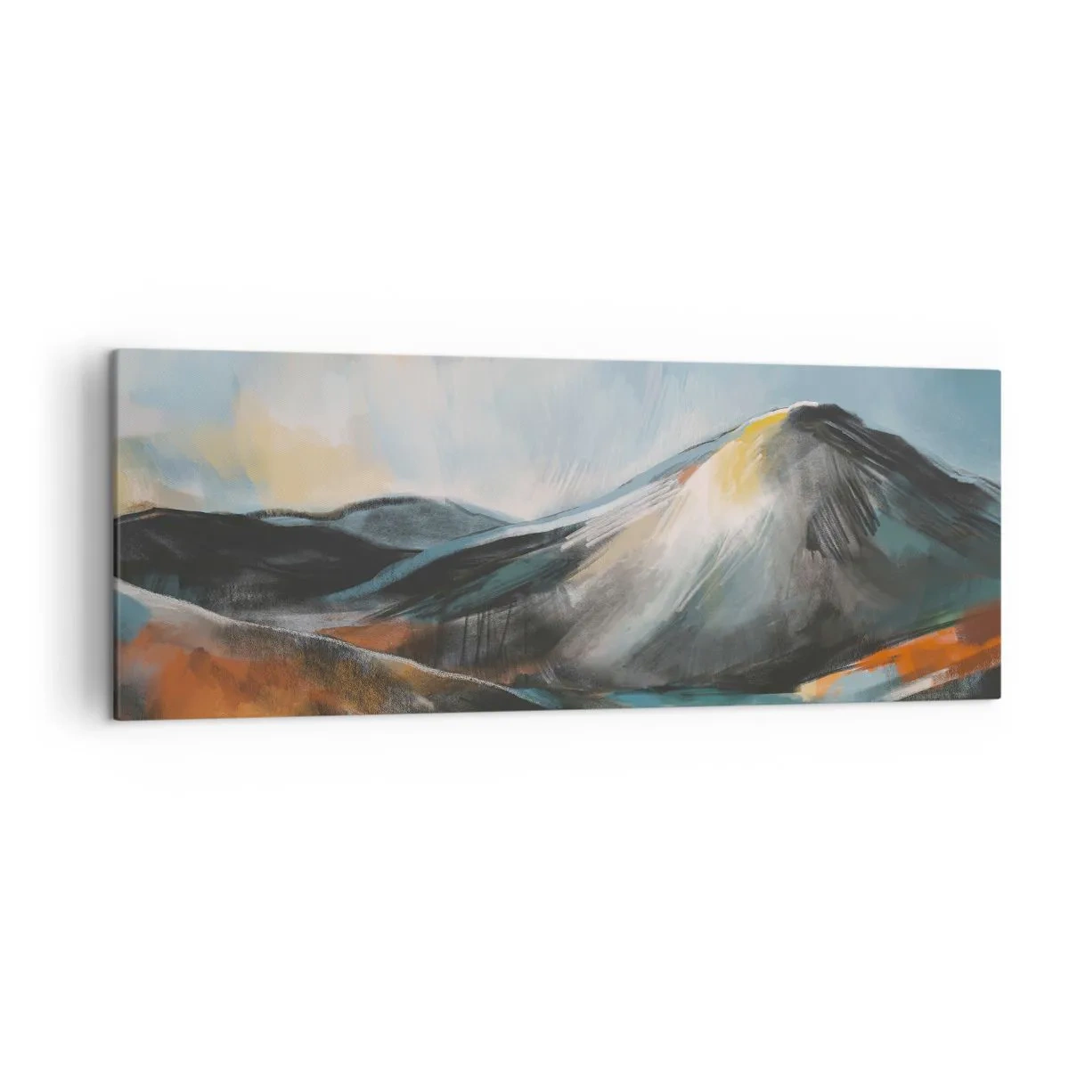 Cuadro sobre lienzo - Impresión de Imagen - Paisaje montañoso abstracto en tonos cálidos - 140x50cm - Crudo y bello - Decoración de pared moderna para salón y dormitorio ARTTOR
