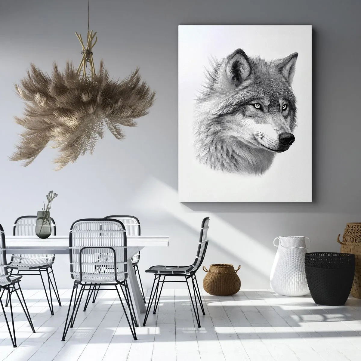 Cuadro sobre lienzo - Impresión de Imagen - Un retrato realista de un lobo en tonos de gris. - 80x120cm - Alfa - sin duda - Decoración de pared moderna para salón y dormitorio ARTTOR