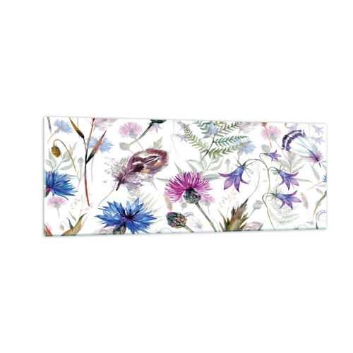 Cuadro sobre vidrio - Impresiones sobre Vidrio - Flores y hierbas de acuarela sobre un fondo blanco en estilo herbario. - 140x50cm - Herbario polaco - Decoración de pared moderna para salón y dormitorio ARTTOR
