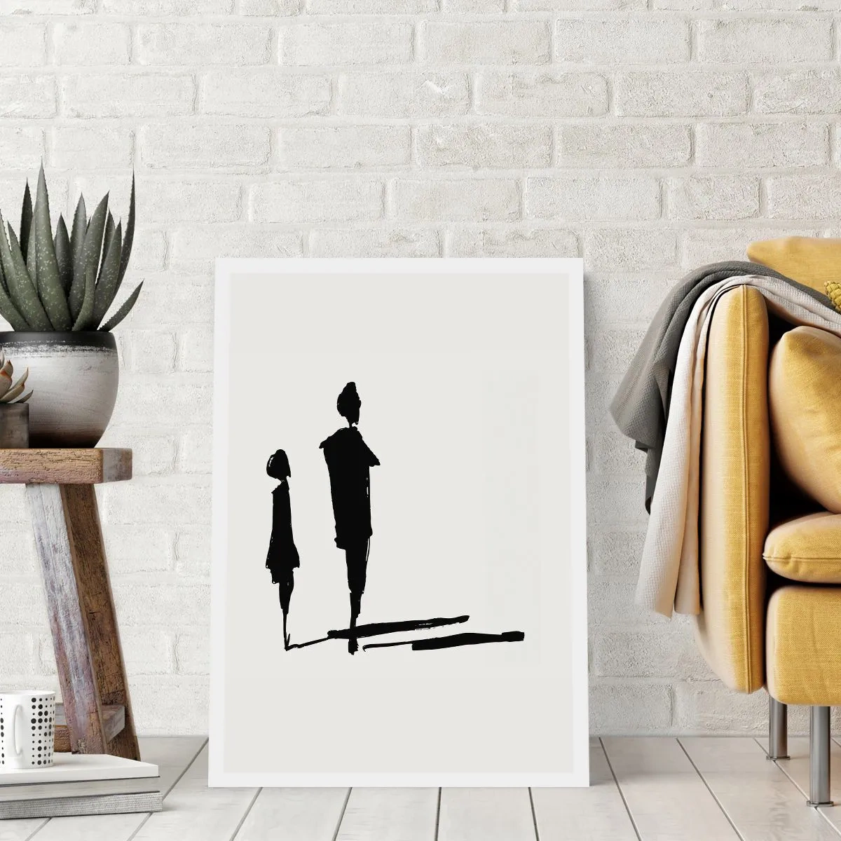 Póster - Siluetas de dos figuras en negro sobre un fondo claro - 50x70cm - ¿Seguro que juntos? - Decoración de pared moderna para salón y dormitorio ARTTOR