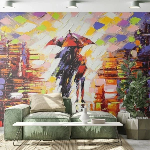 Fotomural Standard Eco - Juntos a través de la noche y la lluvia - Abstracción, Pareja enamorada, Caminar en la lluvia - 450x315 cm