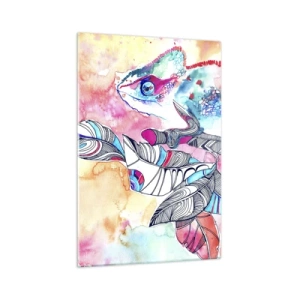 Cuadro sobre vidrio - Impresiones sobre Vidrio - Camaleón colorido sobre fondo de hojas abstractas - 70x100cm - Colorido como nuestro mundo - Decoración de pared moderna para salón y dormitorio ARTTOR