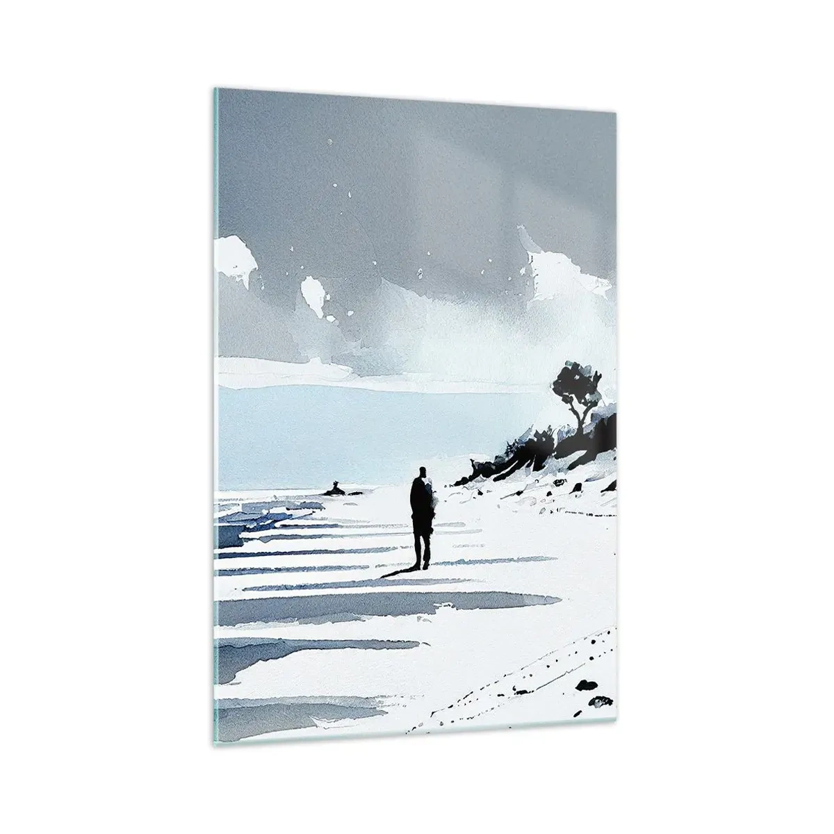 Cuadro sobre vidrio - Impresiones sobre Vidrio - Una figura solitaria caminando por una playa vacía - 70x100cm - Solo conmigo mismo - Decoración de pared moderna para salón y dormitorio ARTTOR