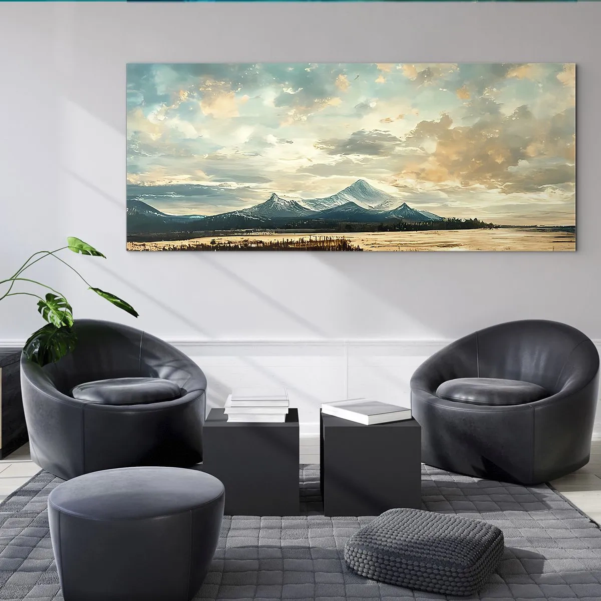 Cuadro sobre vidrio - Impresiones sobre Vidrio - Un paisaje pintoresco con una montaña y un lago tranquilo. - 160x50cm - Bajo la protección del cielo - Decoración de pared moderna para salón y dormitorio ARTTOR