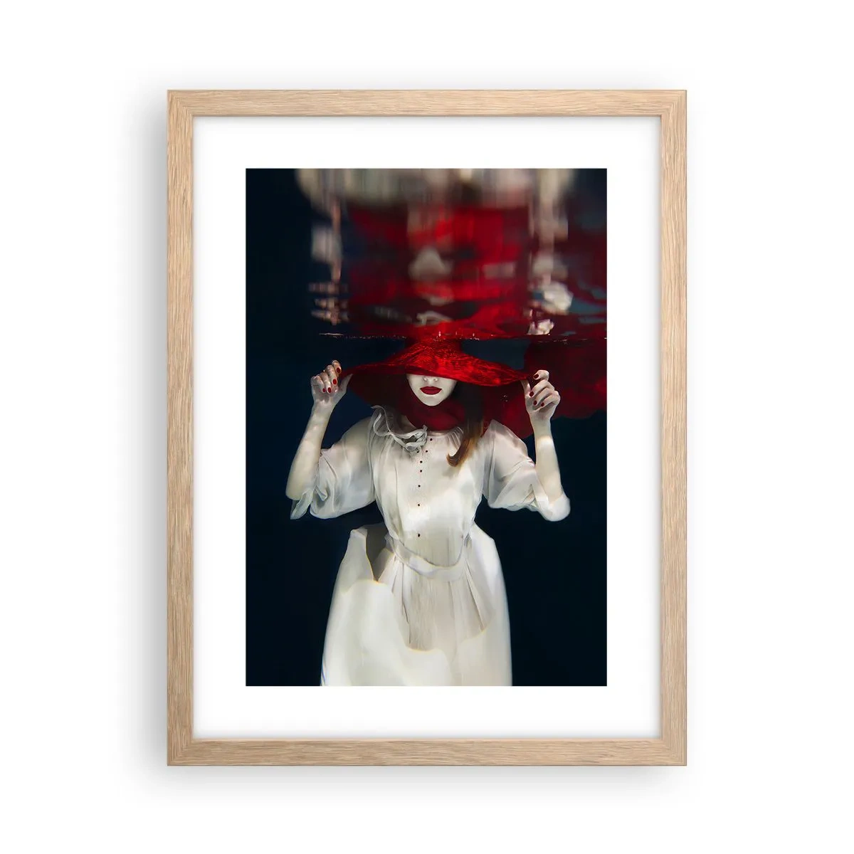 Póster en marco roble claro - Blanco y rojo - 30x40 cm