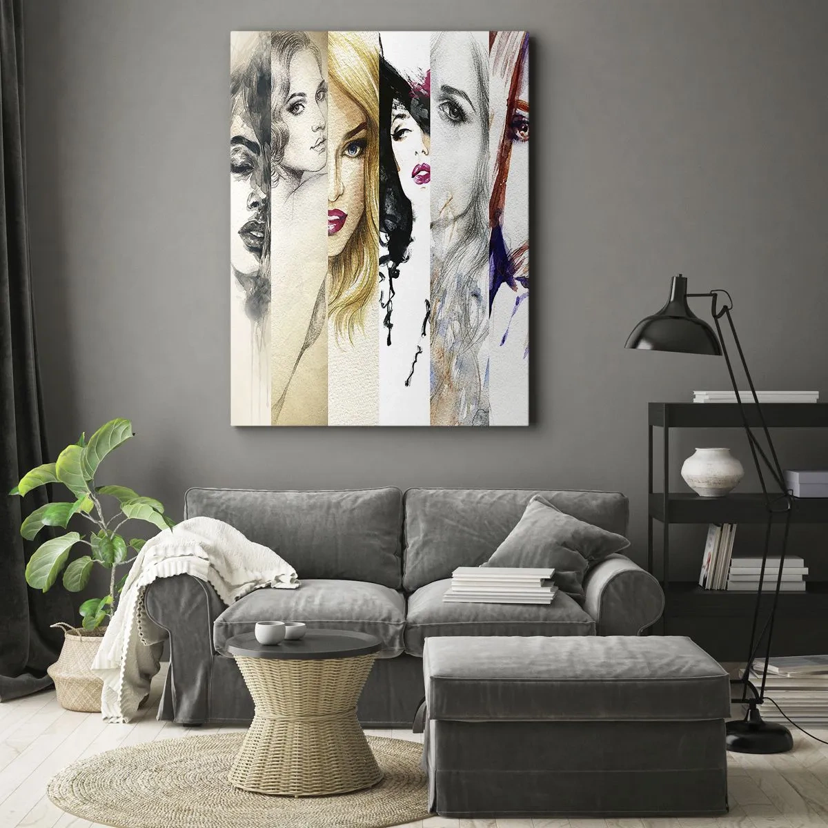 Cuadro sobre lienzo - Impresión de Imagen - Una colección de retratos de mujeres en varios estilos artísticos. - 50x70cm - Y siempre eres tú - Decoración de pared moderna para salón y dormitorio ARTTOR