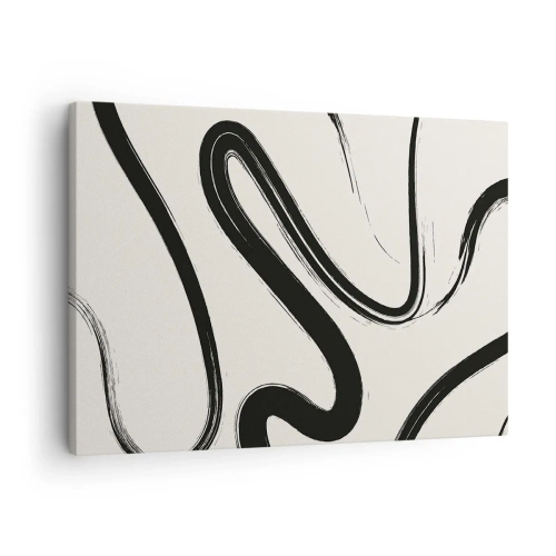 Cuadro sobre lienzo - Impresión de Imagen - Líneas curvas en blanco y negro sobre un fondo claro - 70x50cm - Fantasía en blanco y negro - Decoración de pared moderna para salón y dormitorio ARTTOR