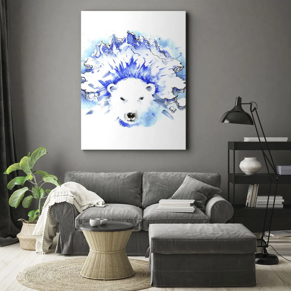 Cuadro sobre lienzo - Impresión de Imagen - Pintura artística de acuarela de un oso polar con un motivo helado. - 70x100cm - El rey del Ártico con una corona de hielo - Decoración de pared moderna para salón y dormitorio ARTTOR