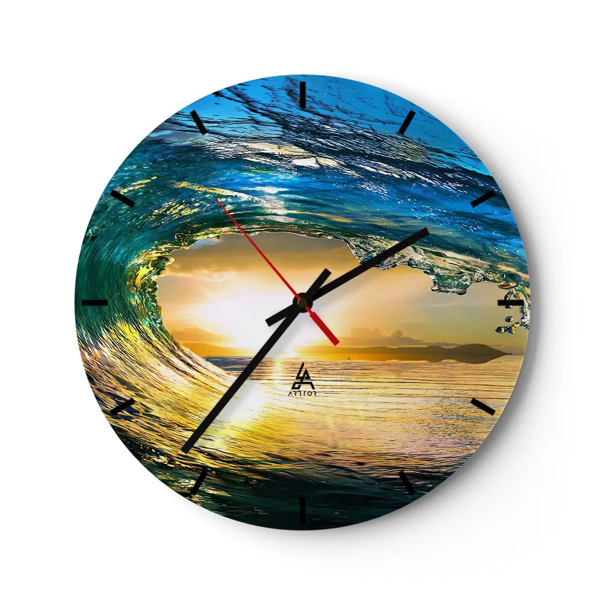 Reloj de pared - Reloj de vidrio - Ola del mar a la luz del sol poniente - 30x30cm - Ojo de esperanza - Decoración de pared moderna para salón, cocina y dormitorio ARTTOR