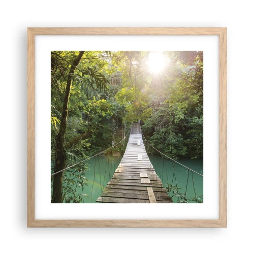 Póster en marco roble claro - Sobre el agua azul hacia el bosque - 40x40 cm